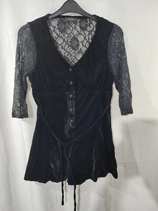 RIVER ISLAND black velvet & lace V neck button front 3/4 sleeve all in one 10 - Picture 1 of 2