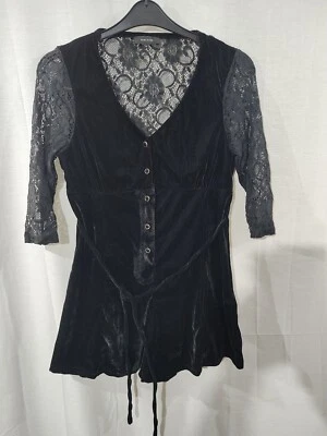RIVER ISLAND black velvet & lace V neck button front 3/4 sleeve all in one 10 - image 1 of 2