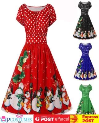 Polka Dots Santa Christmas Vintage Swing Flare Dress Up 50s Xmas Rockabilly - image 1 of 4