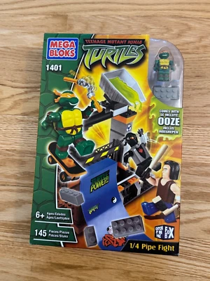 2003 MEGA BLOKS #1401 TMNT NINJA TURTLES 1/4 PIPE FIGHT MIB Casey Mike Foot LEGO - Image 1 of 4