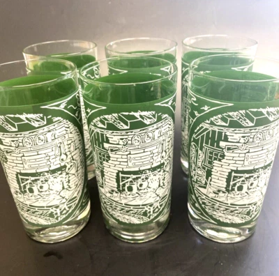 Royal USA COLONIAL HOMESTEAD Green 12 oz Highball Tumblers 5 5/8" SET/6 VTG MCM - Image 1 of 4