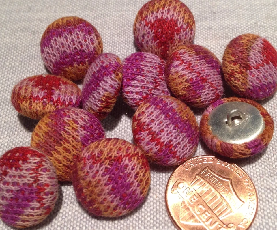 12 Knit Fabric Front Metal Back Shank Buttons Purple Tan Red 15.7mm 5/8" # 7911 - Image 1 of 1