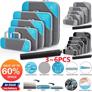 6Pcs Compression Packing Cubes Expandable Storage Travel Luggage Bags Organizer - Picture 1 of 22