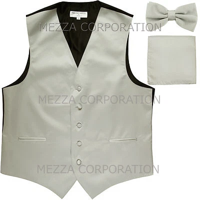 New Men's Vesuvio Napoli Tuxedo Vest Bowtie Hankie set prom party Silver wedding - Image 1 of 4