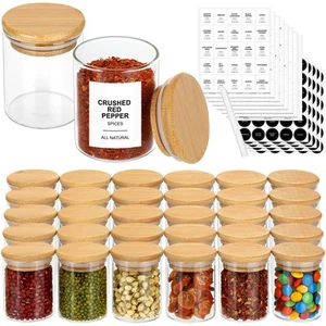 4OZ Glass Spice Jars with Bamboo Lids and 315 Labels, 32 Pcs Clear Food Stora... - Picture 1 of 7