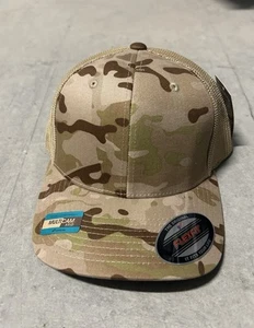 Flexfit Trucker Mesh Baseball Cap Blank Hat Flex Fit 6511 Arid Tan Camo NEW - Picture 1 of 3