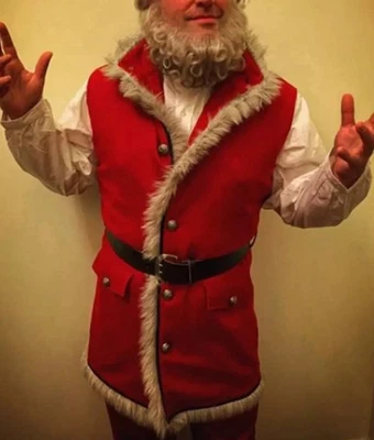 Red Santa Claus Christmas Faux Fur Vest – Festive Kurt Cosplay Wool Waistcoat - Image 1 of 4