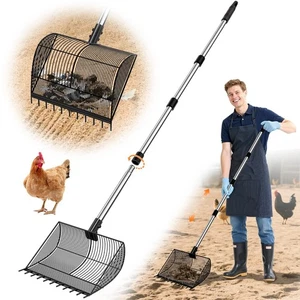 13" 2-in-1 Hühnerkotschaufel & Rechen, Metall Hühnerstall Schaufel 2 Sieblöcher - Bild 1 von 8