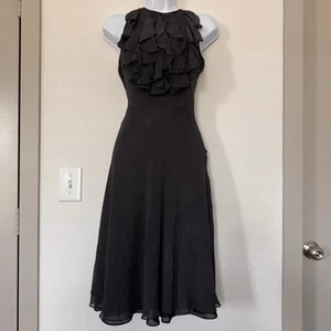 Vestido Midi Lauren Ralph Lauren Negro Seda Lunares Volantes Talla 4 - Imagen 1 de 9