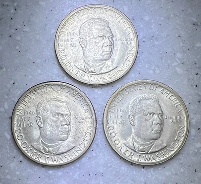 1946 PDS Booker T. Washington Commemorative Half Dollars AU/UNC - Nice Coins!! - Image 1 of 4
