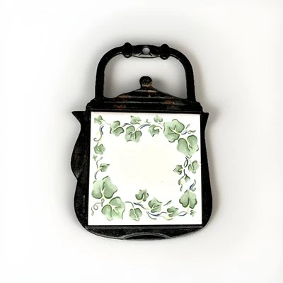 Cast Iron Tea Kettle Trivet White Green English Ivy Ceramic Tile Trivet Foto 1 de 4