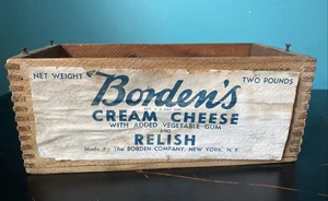 Vintage Borden's Cream Cheese & Relish 2 Pounds Wood Box Paper Label Advertising - Bild 1 von 10