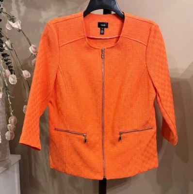 Rafaella Textured Jacket Top Orange Front Zipped 3/4 Sleeve With Pockets Size 6 - Image 1 of 4