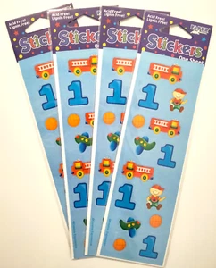 1st Birthday Blue Plane Fire Truck Stickers Party Favours Loot Crafts x 4Sheets - Picture 1 of 3
