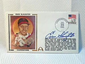 Enos Slaughter Signed First Day Cover FDC 1985 Cooperstown Envelope Cachet JSA - Picture 1 of 3