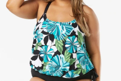 Nuevo con etiquetas Blusa Tankini Beach House Swim Sarah Lateral Tie - Deco Garden - Talla 18W Foto 1 de 4