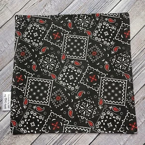 EDC HANK W/MICROFIBER BACK 8” - BLACK W/RED & WHITE BANDANA DESIGN HANDKERCHIEF - Picture 1 of 2