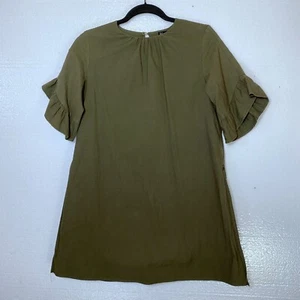 Zara Womens Size Small Olive Green Ruffle Sleeve Romper Shift Dress Side Slits - Picture 1 of 11
