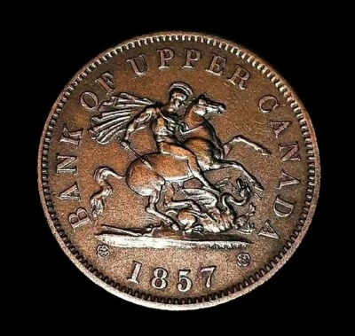 1857 - Bank Of Upper Canada/ Bank Token / One Penny  - VERY NICE PIECE - Image 1 of 2