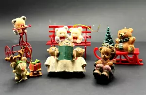 CUTE Lot 6 Vintage Miniature Bear Ornaments Avon Hallmark Boyds & more 2 to 3" - Picture 1 of 13