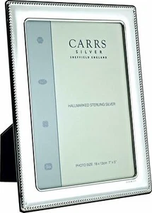 CARRS - Cornice portafoto in argento sterling design perline con retro in legno - 5" x 3 1/2" - Foto 1 di 3