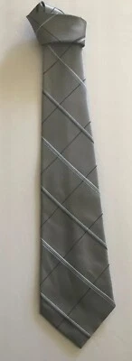 全新带标签 Jones of New York 男式条纹领带银色蓝色 100% 真丝 57 英寸 — 第 1/3 张图片