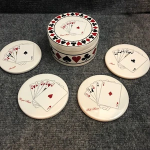4 American Atelier At Home Casino Royale 5367 Earthenware Coasters with Holder - Picture 1 of 13