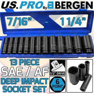 US PRO Thin Wall DEEP IMPACT SAE / AF Sockets Set 1/2" Drive Long Reach Impact - Picture 1 of 4