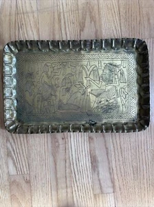 Large Antique Vintage Brass Tray Hand Etched Hammered design - Picture 1 of 5