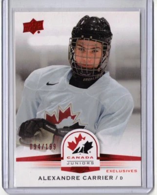 ALEXANDRE CARRIER /15 Upper Deck Team Canada Juniors #/199 Exclusives #27 Rookie - Image 1 of 2