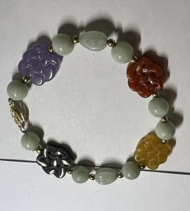 Einzigartiges Jade Perlen Armband mit Symbolen und 14K Verschluss und Perlen ~ 7,50 ” 17,9 g - Bild 1 von 24