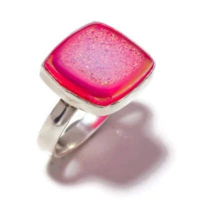 Shining Titanium Druzy Gemstone Silver Overlay Handmade Statement Ring US-7 - Image 1 of 2