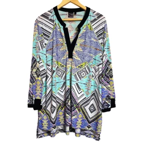 Top túnica Rafaella mujer 2X azul estampado alto bajo artístico boho look por capas viaje - Imagen 1 de 8