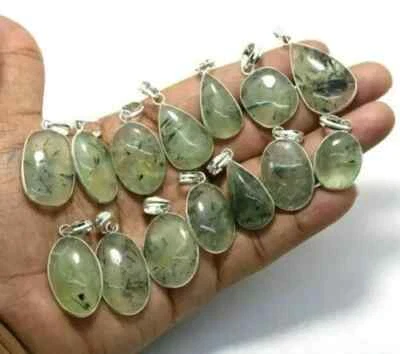Delicado lote de 10 piezas de colgantes enchapados en plata 925 de prehnita ~ lote de colgantes hechos a mano de boho ~ Foto 1 de 3