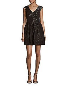 Nuevo con etiquetas Vestido para mujer Aidan Mattox sin textura negra ajustado y acampanado talla $430 12 - Imagen 1 de 8