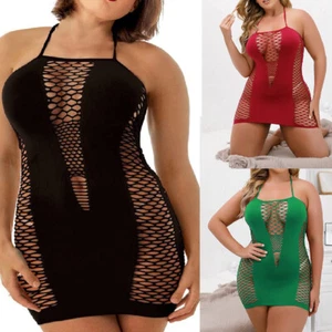 Plus Size Women Sexy Lingerie See Through Fishnet Dress Mesh Badydoll Bodysuit - Picture 1 of 30