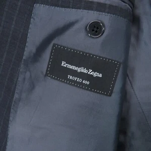 Chaqueta Blazer Abrigo Ermenegildo Zegna 46R Lana Seda Trofeo 600 Rayas Carbón - Imagen 1 de 18
