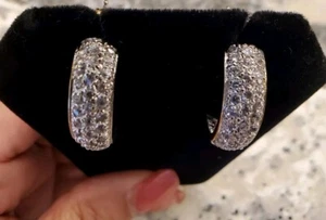 Sterling Silber 925 gepflasterte Strass Huggie Creolen - Bild 1 von 7