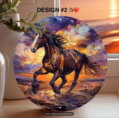 Horse in Water #2 Metal Tin Round Sign 20cm x 20cm Aluminium Metal, *2 Designs* - image 1 of 4