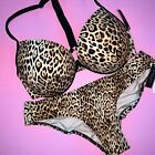Victoria's Secret 34D,36B,36C Bikini M Shine Strap Bottom Animal Print Cheetah