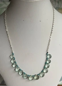 Threaded Coated Quartz, Apatite Beads & Silver Plated Cable Chain 18.5" Necklace - Picture 1 of 5