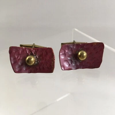 Hammered Copper Abstract Brutalist Cufflinks Ball Red Modernist Artisan VTG H1 - Image 1 of 4