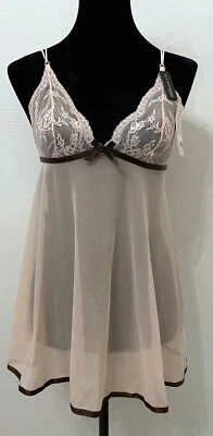 Elle Macpherson Intimates Womens Lace Boudoir Babydoll Top Medium Pale Pink Knit - Image 1 of 4