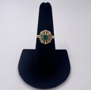 Anello Vintage Oro Smeraldo e Diamante 18KYG - Foto 1 di 9