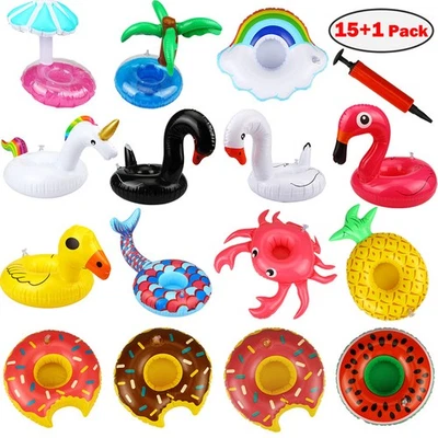 15 PCS Aufblasbar Getränkehalter Schwimm Bade Flaschenhalter Pool Dosen Halter - Bild 1 von 4