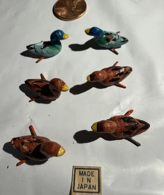 Vintage Japanese Bonsai  Miniature Handmade Family Of 6 DUCKS Wooden - Image 1 of 2
