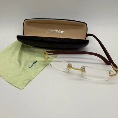 Cartier Rimless lWood Gold Accent Glasses 81339598 Cartier PARIS 140 Frames - Image 1 of 4
