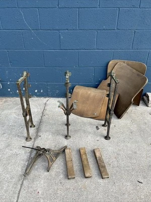 2 Vintage Wood Folding Theater Seats, Auditorium Seats  Entryway Bench - Image 1 of 4