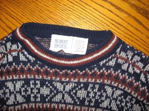 Maglione vintage Robert Bruce, stampa nordica, navy e ruggine, maglione classico, XL - Foto 1 di 5