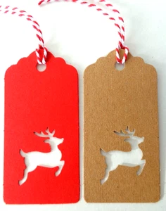 Etiquetas de Regalo de Navidad RENOS Recorte Reciclado Etiquetas de Tarjeta Kraft 9cmx4.5cm + Corbatas - Imagen 1 de 13